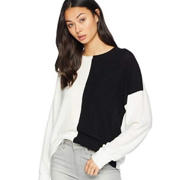 LNA Black Colorblock Crewneck Pullover Sweater Black White Neutral SZ XS - Picture 1 of 6